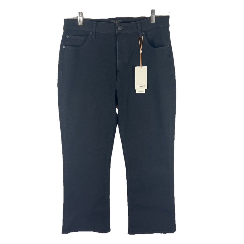 New! QUINCE Black Stretch High Rise Kick Flare Ankle Jeans Size 32 Inseam 26